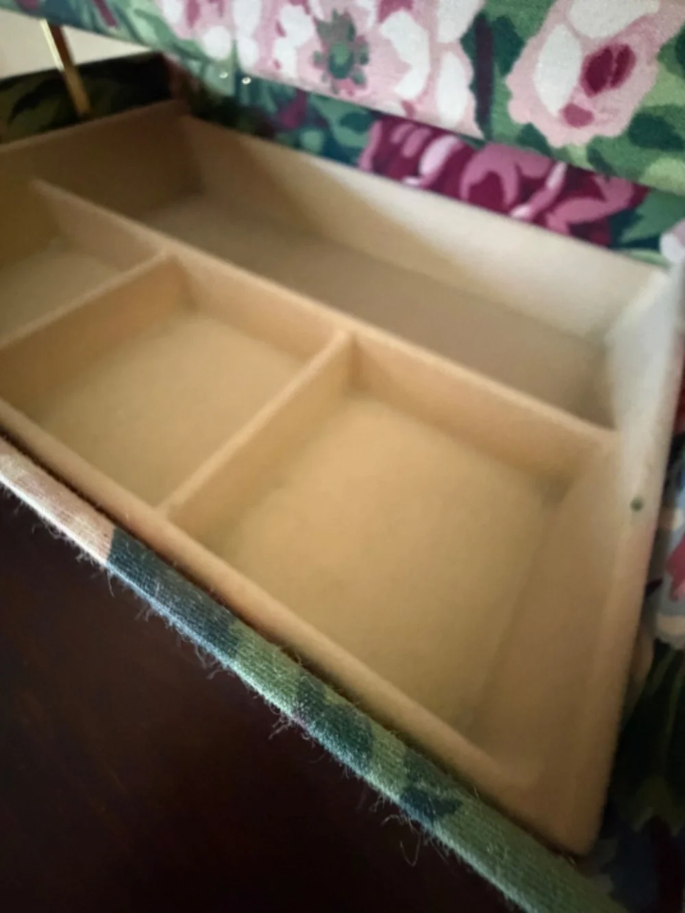 Vintage 80s Floral Fabric Two Tier Jewelry Box Case w/Mirror 10.5